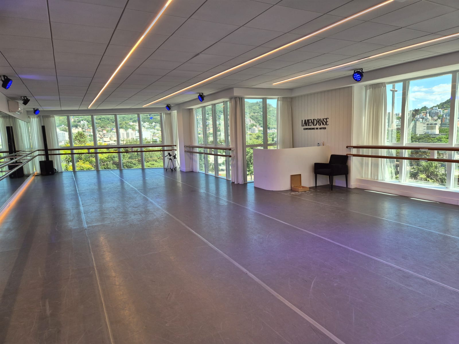 Detail of ballet barre and mirror reflection